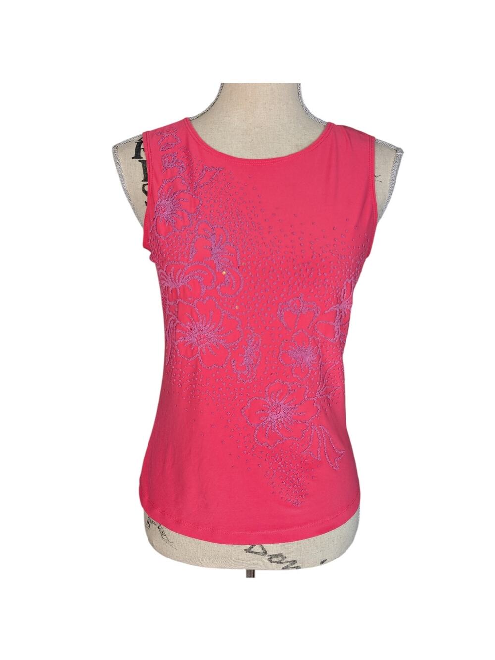 Y2K Hot Pink Beaded Floral Sleeveless Tank